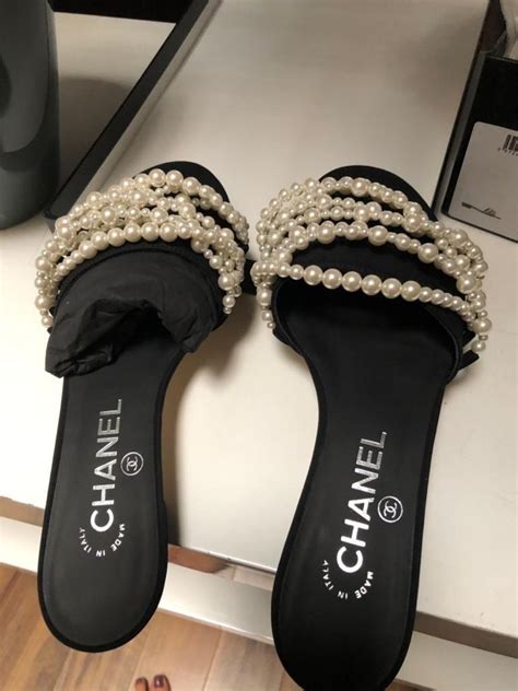 white chanel slides with pearls|chanel sandals canada.